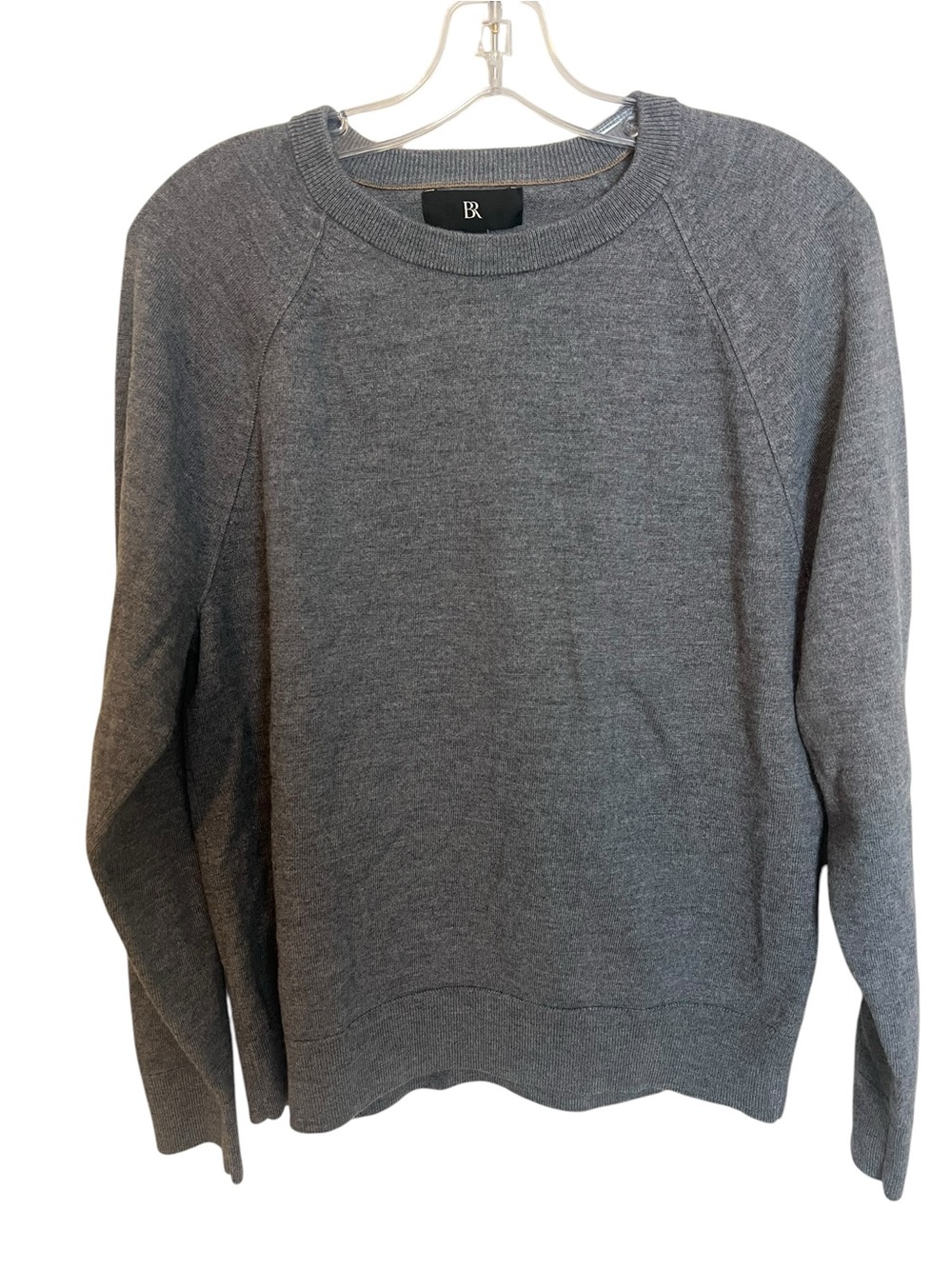 Banana Republic 100% Fine Merino Wool Sweater Women L Gray Crewneck Minimalist